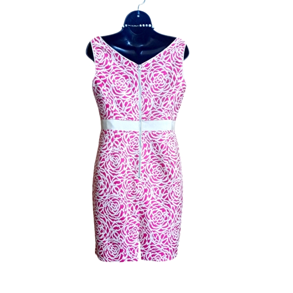 Maggie London Pink/Off-white Floral Sheath Dress Women's Size 8 Colorful Classic - Picture 6 of 11